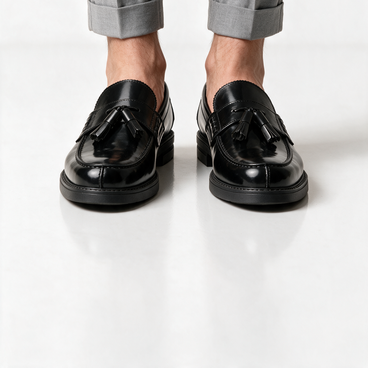 Mocassini college in pelle abrasivata con fiocco - Nero - Arconero
