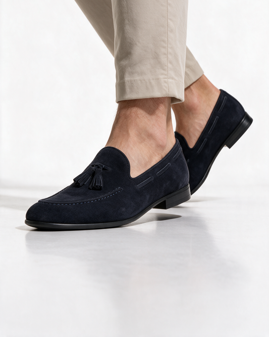 Mocassini con fiocco in Camoscio - Blu - Arconero