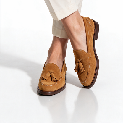 Mocassini A104PN Donna con fiocco in Camoscio - Cuoio - Arconero