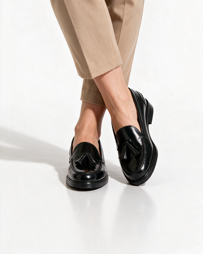 Mocassini A104PN Donna con fiocco in Pelle - Nero - Arconero